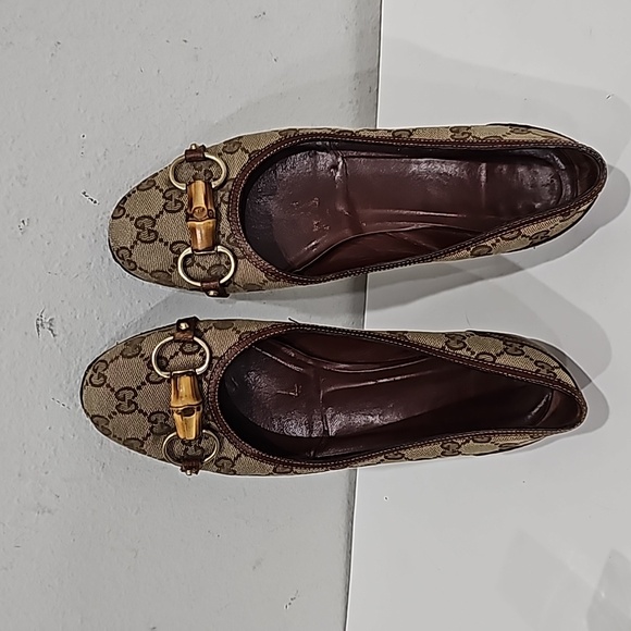 Gucci women flats brown canvas GG signature Horsebit size 9B - Picture 10 of 14
